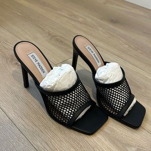 Steve Madden Black Mesh Square-Toe Stiletto Mules